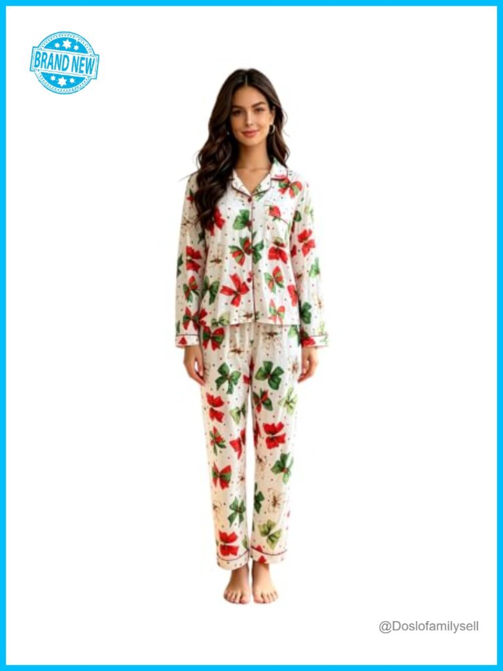 Women's 2-Piece Pajama Set Button Down Top Elastic Waist Pants Sleepwear